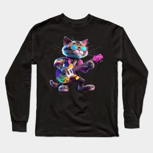 A Cat Who Is The Essence Of A Cool And Funky Guitarist Long Sleeve T-Shirt